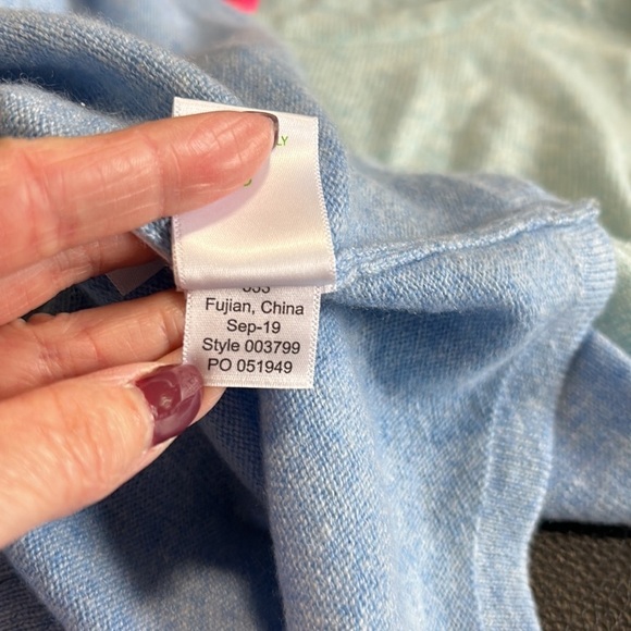 Lilly Pulitzer Brigitte Cashmere Sweater Bennet Blue Color Block Chevron Sz L - Picture 12 of 14